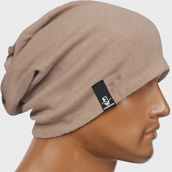 Men Jersey Soild Color Slouchy Beanie Hat N010