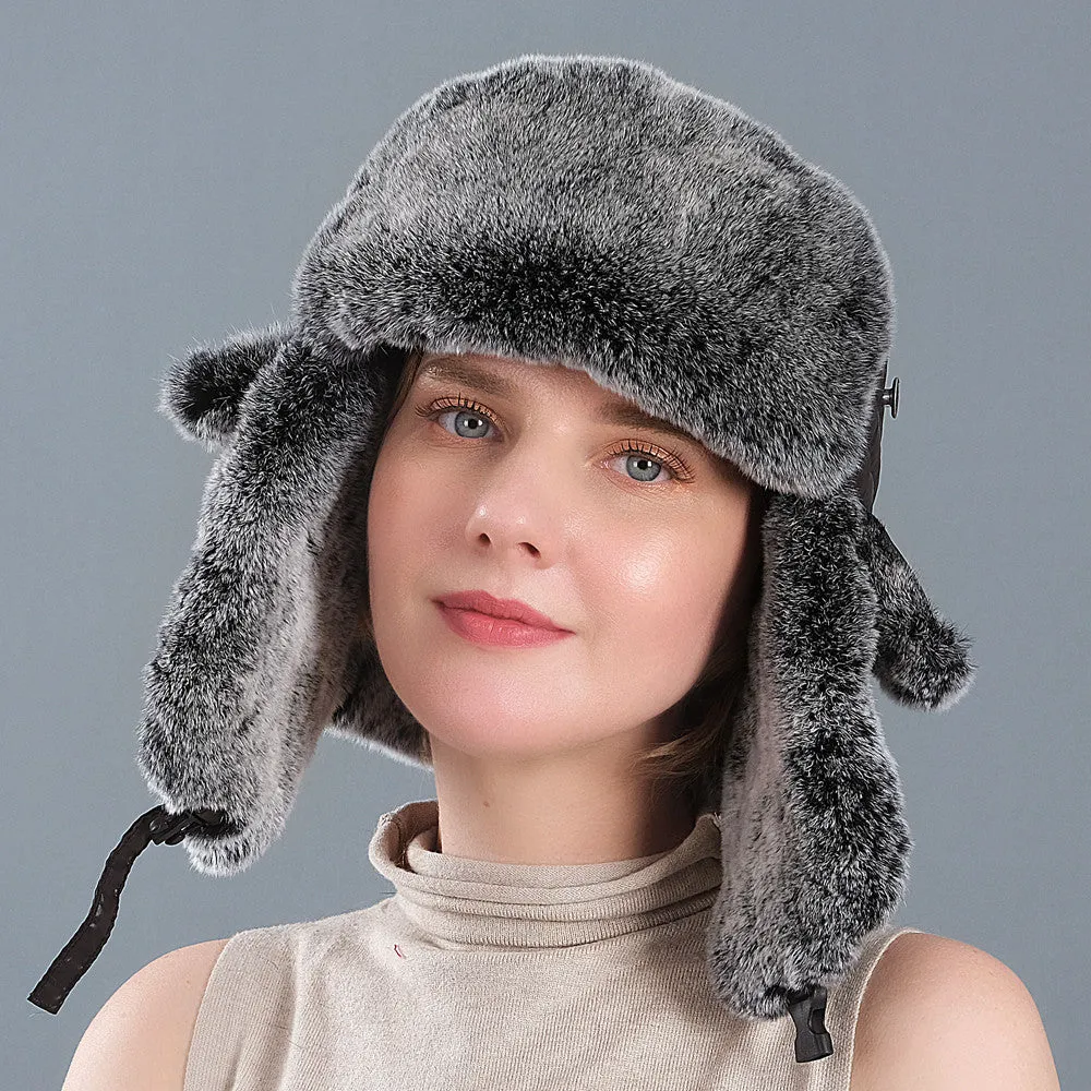 Men's and women's winter outdoor rex rabbit fur hat cold-proof ski hat thickened warm cotton hat