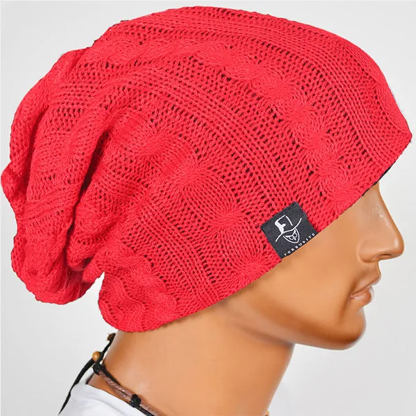 Mens Cable Knit Beanie Slouchy Hats B5006