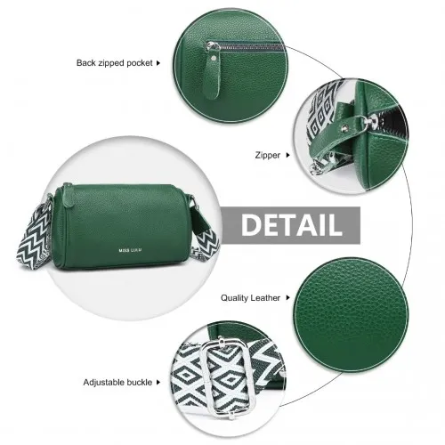 Miss Lulu Genuine Leather Crossbody Bag - Green | Lightweight, Wide Strap, Versatile & Stylish