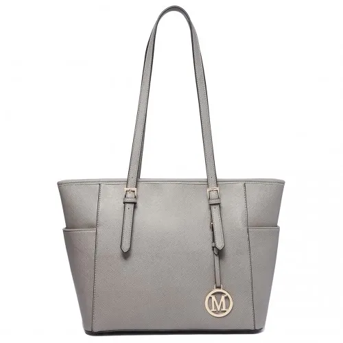 Miss Lulu Grey Faux Leather Adjustable Handle Tote Bag - Stylish & Versatile Women's Handbag