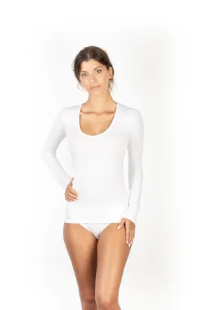 Modal Long Sleeve Scoop Neck Top White