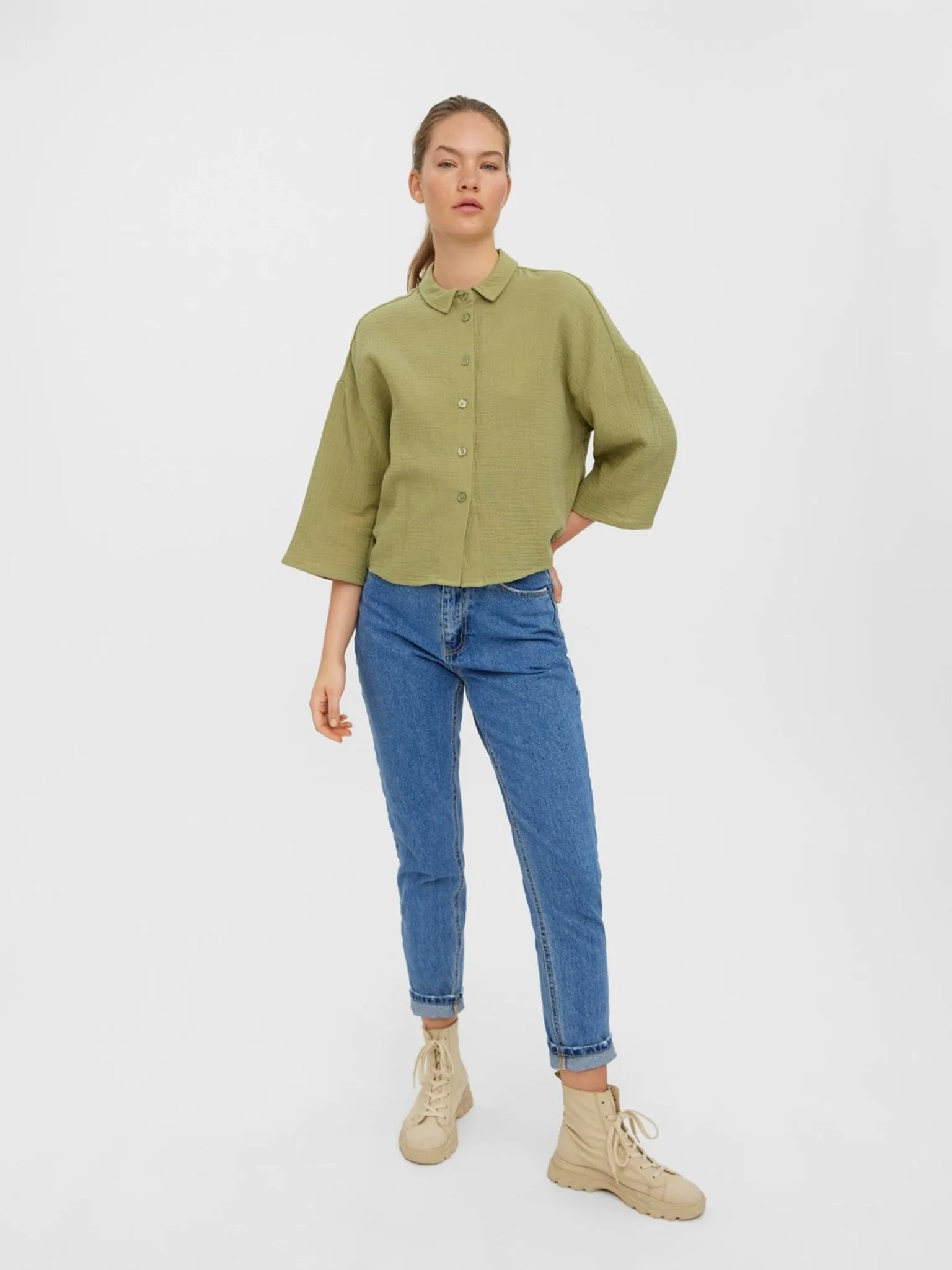 Natali 3/4 Crop Shirt - Sage