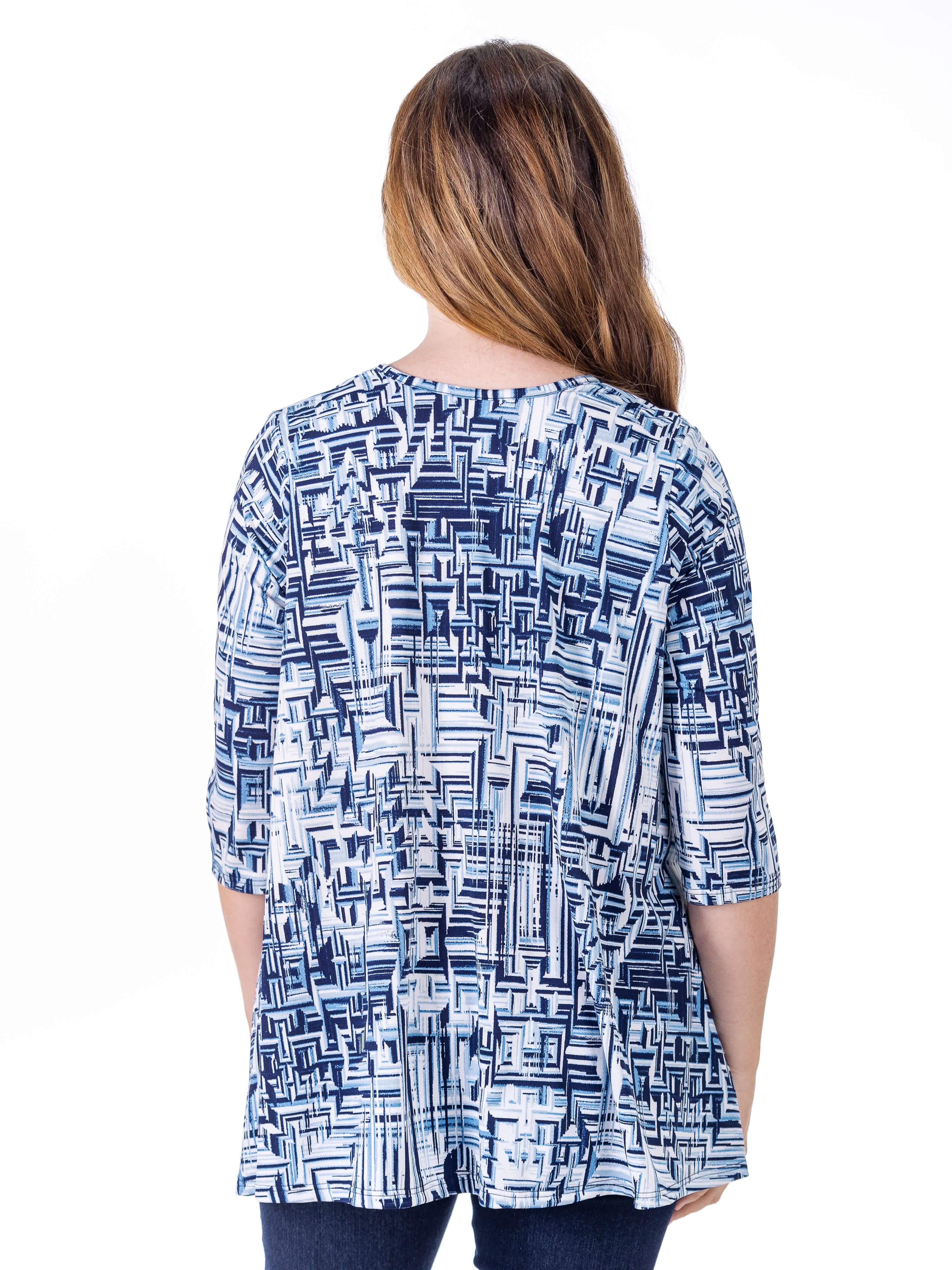 Navy Print Elbow Length Sleeve Open Cardigan