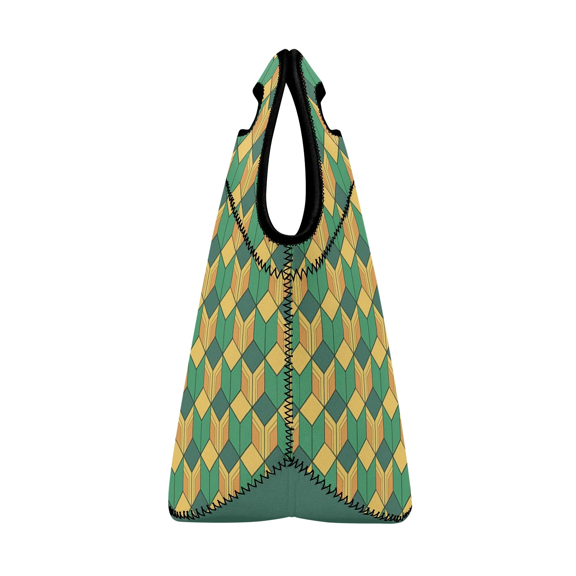 Neoprene lunch bag | Back to School Supplies | Thermal Insulated Lunch Bag | Anime Inspired Green Yellow Pattern