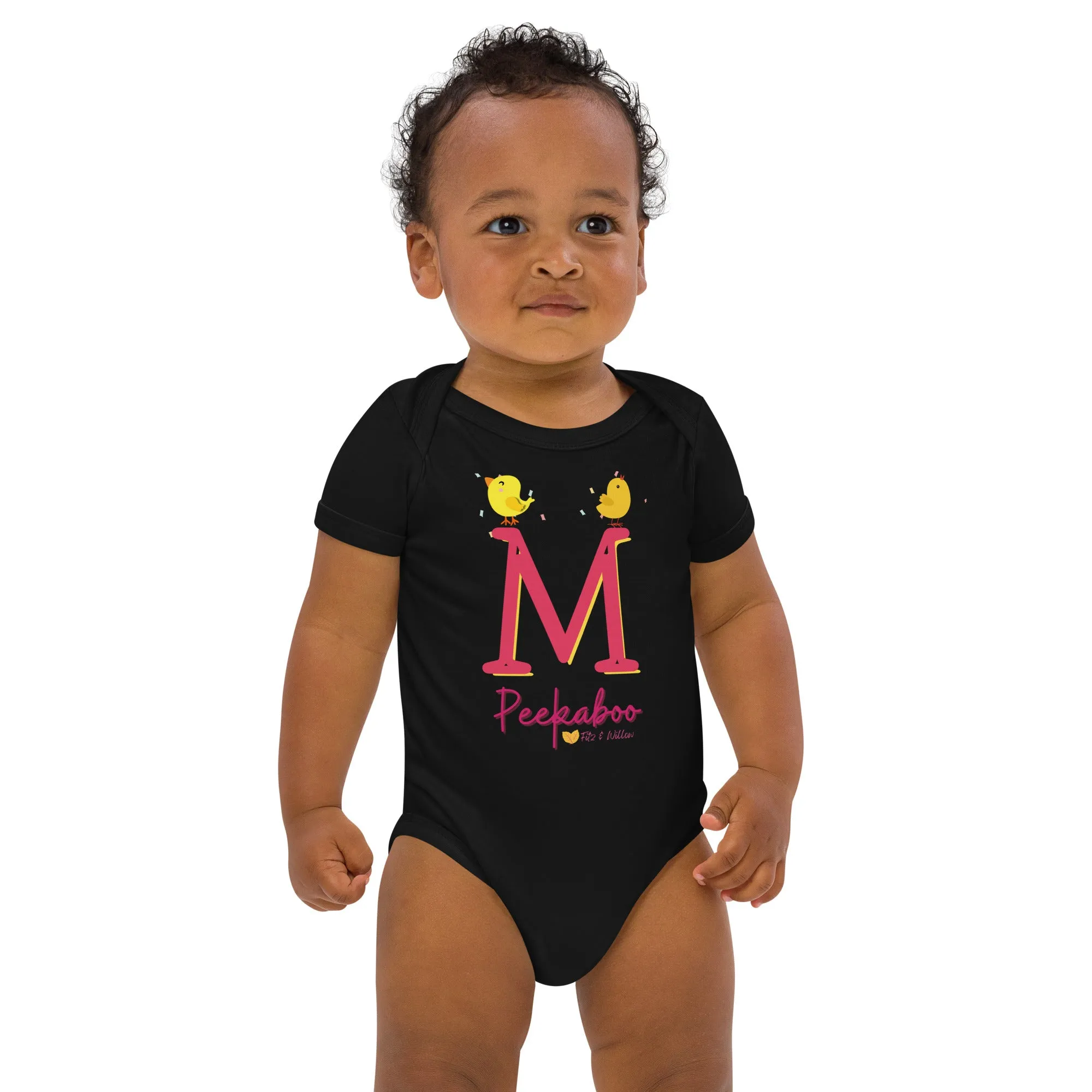 Organic cotton baby bodysuit, Letter M - Fitz & Willow