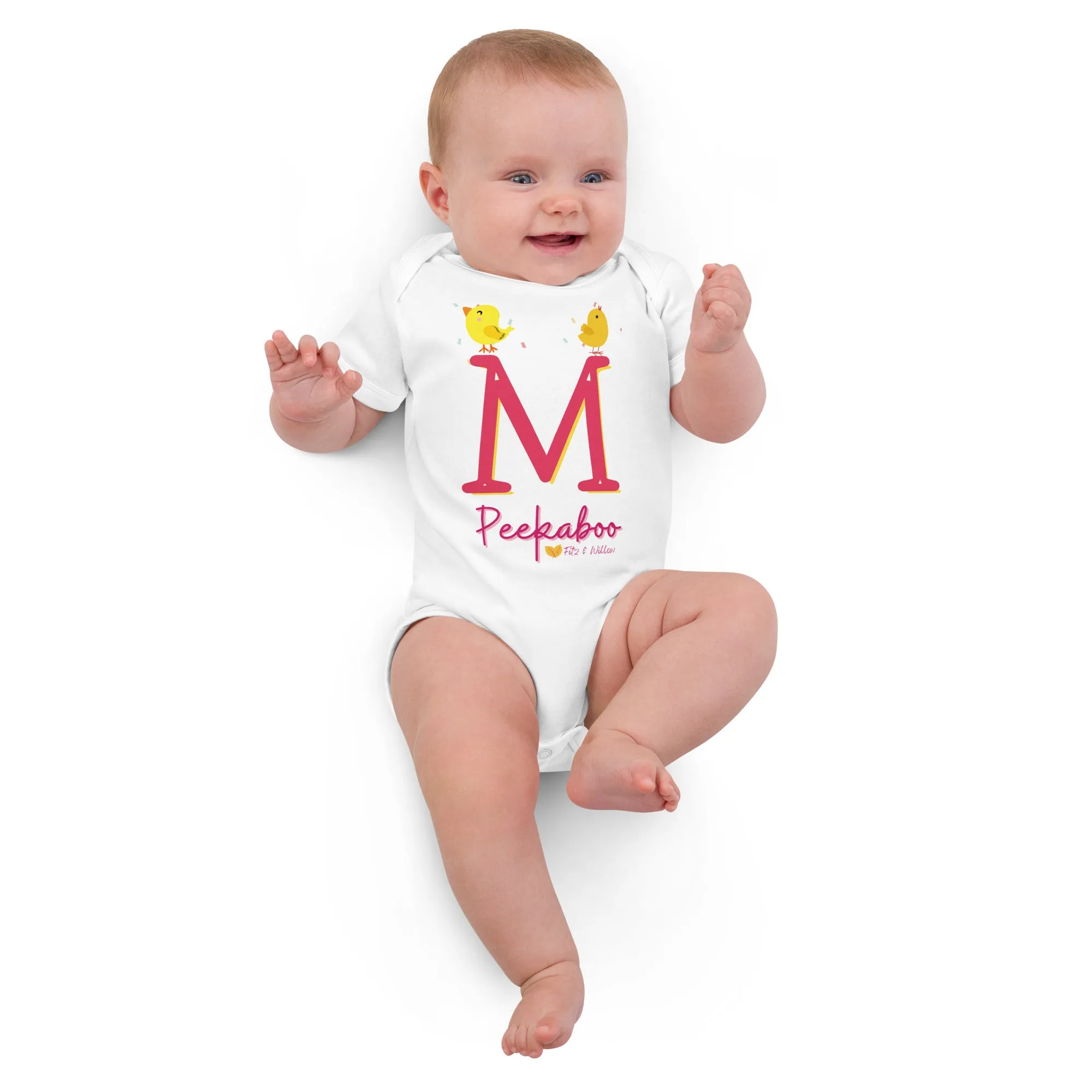 Organic cotton baby bodysuit, Letter M - Fitz & Willow