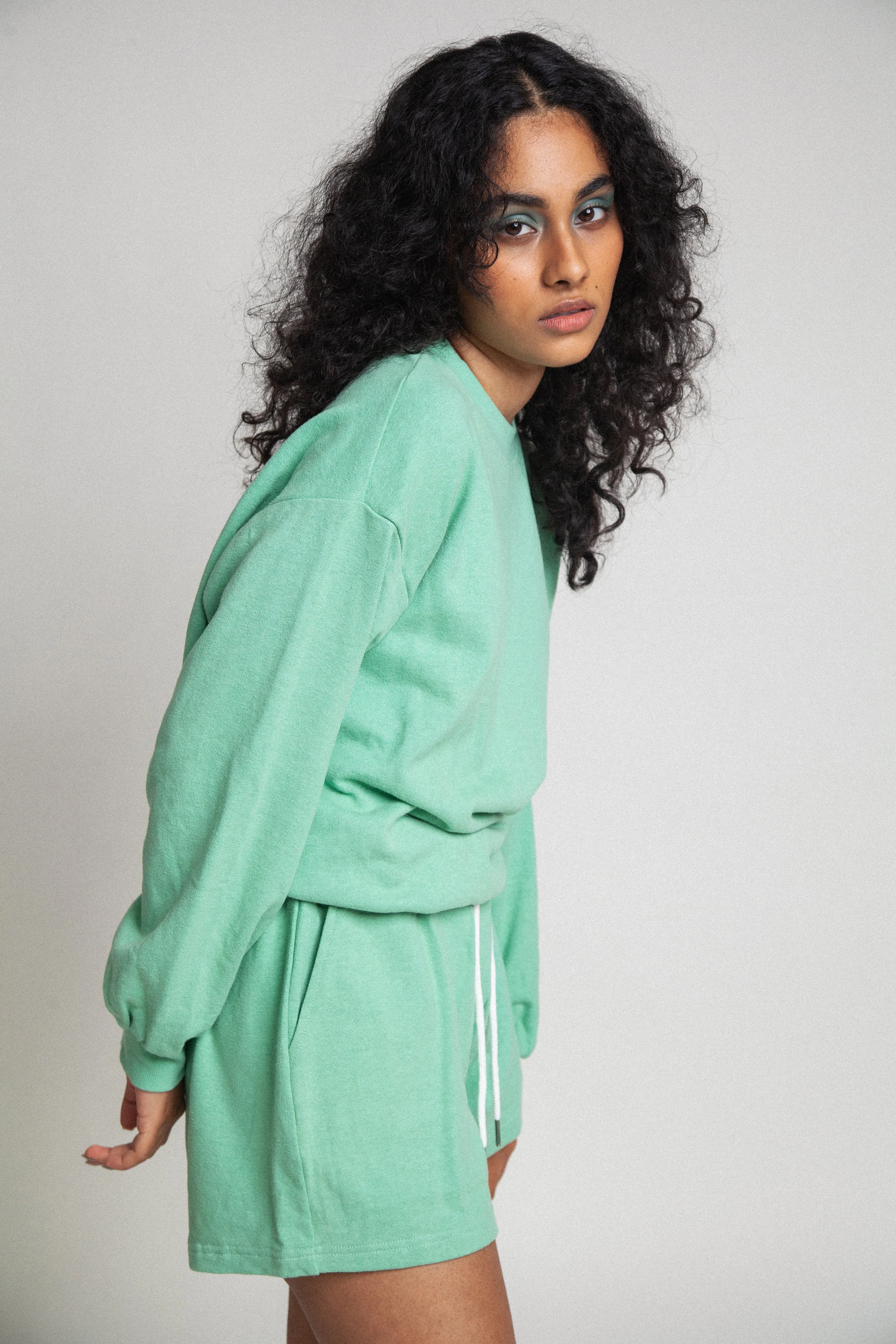 Oversized Organic Sweatshirt Top - Neptune Green