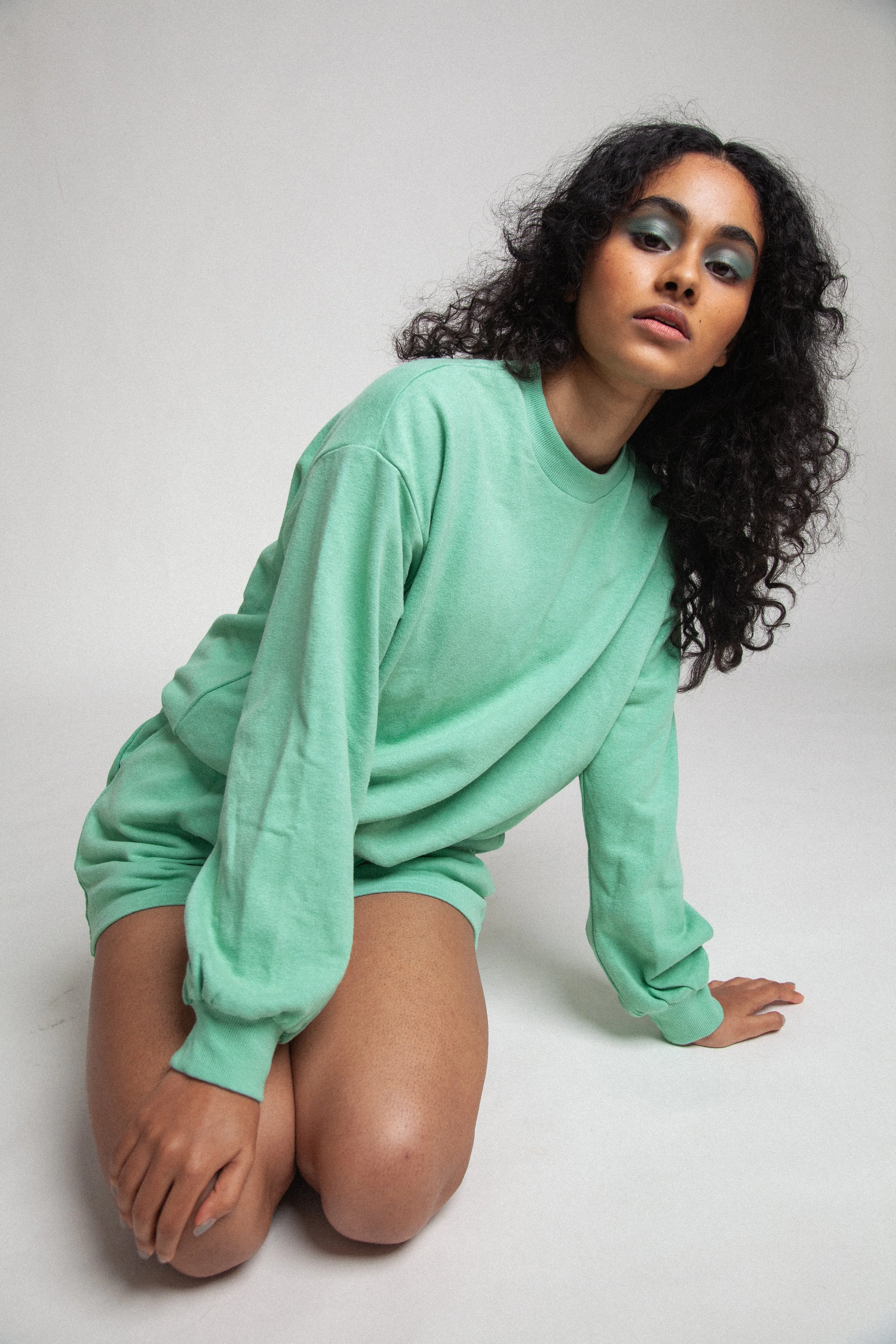 Oversized Organic Sweatshirt Top - Neptune Green