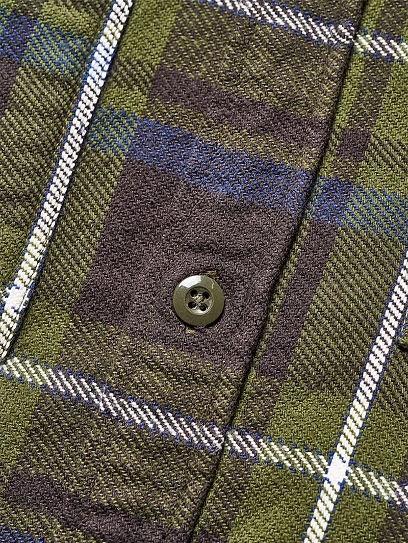 Pure Blue Japan 2222-OL Olive Raised Surface Double Pocket Shirt