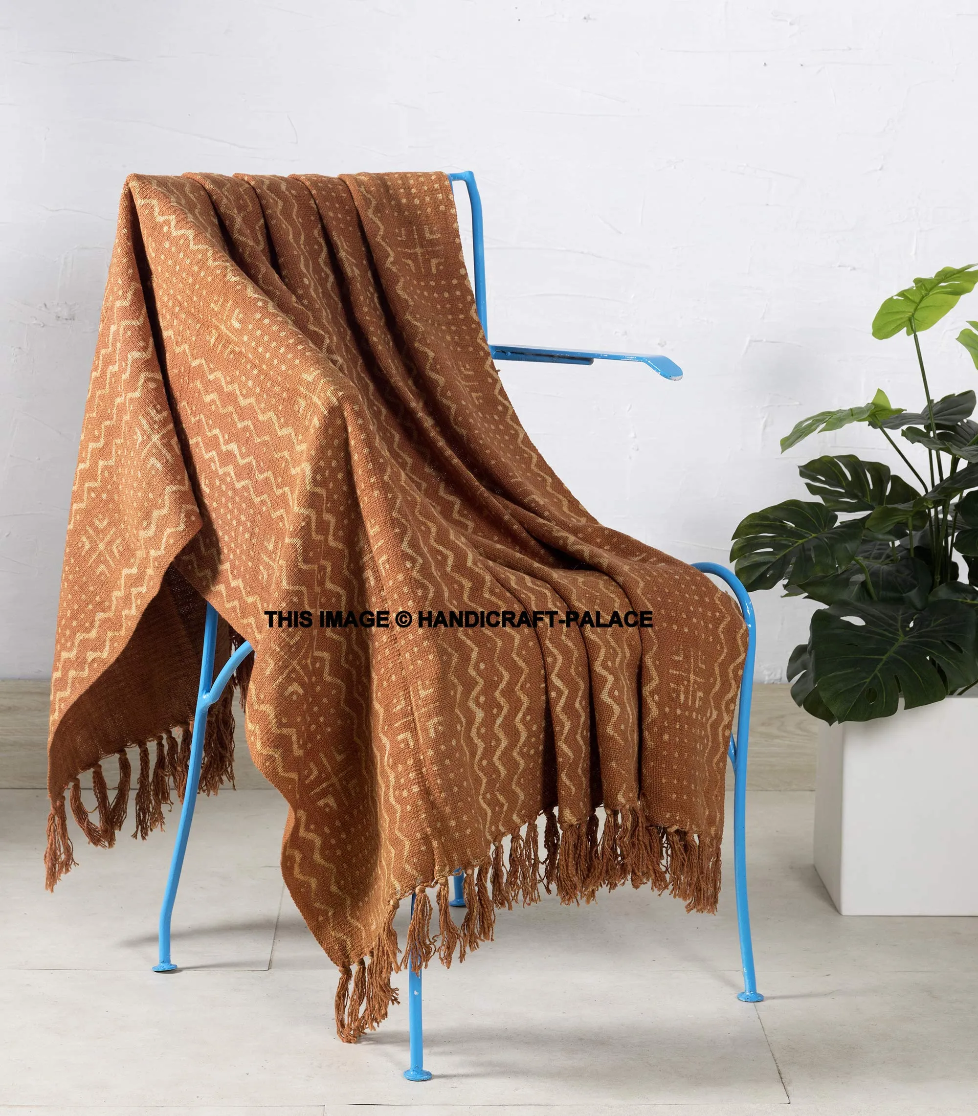 Ravaiyaa - Attitude is everything Traditional Pure Cotton Bedding Throw Handmade Abstract Design Blanket Hand Block Printed Throws (Brown)