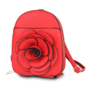 Red Vegan Leather Floral Mini Backpack: Stylish & Secure