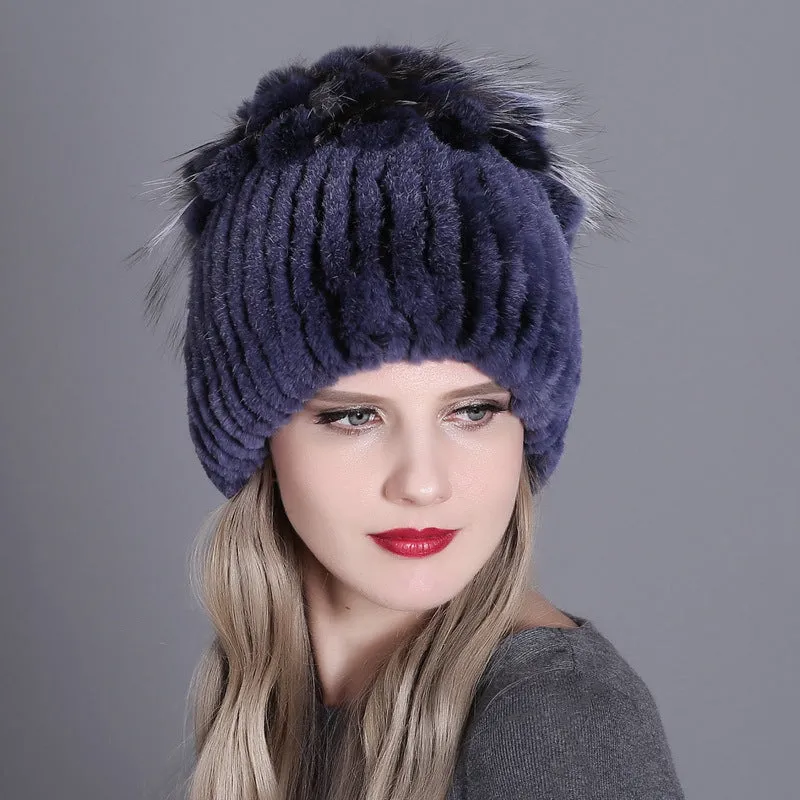 Rex rabbit fur hat warm thickening autumn and winter warm female colorful knitted hat