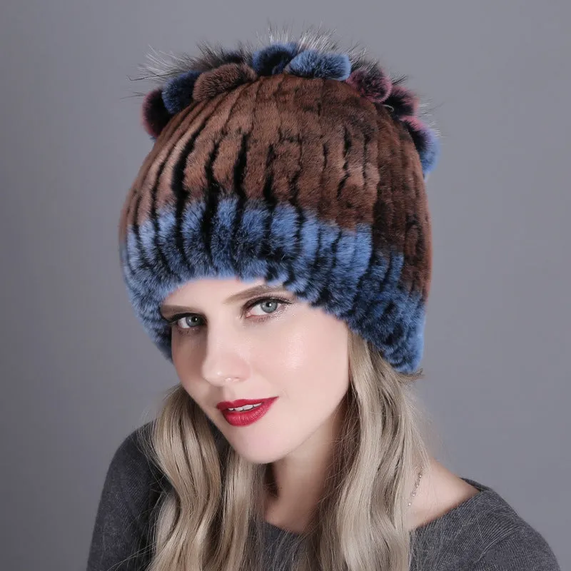 Rex rabbit fur hat warm thickening autumn and winter warm female colorful knitted hat