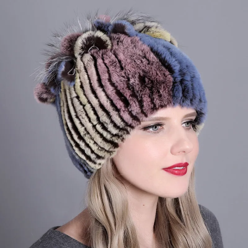 Rex rabbit fur hat warm thickening autumn and winter warm female colorful knitted hat