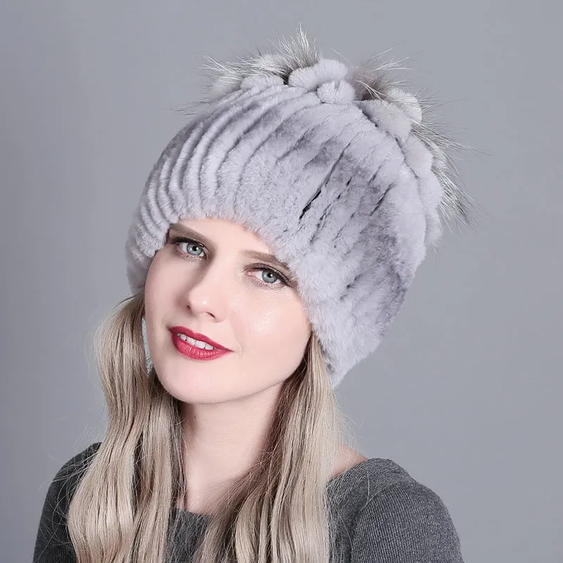 Rex rabbit fur hat warm thickening autumn and winter warm female colorful knitted hat