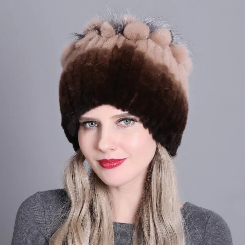 Rex rabbit fur hat warm thickening autumn and winter warm female colorful knitted hat