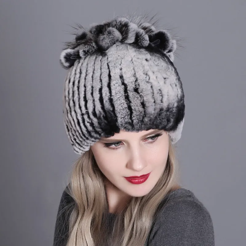 Rex rabbit fur hat warm thickening autumn and winter warm female colorful knitted hat