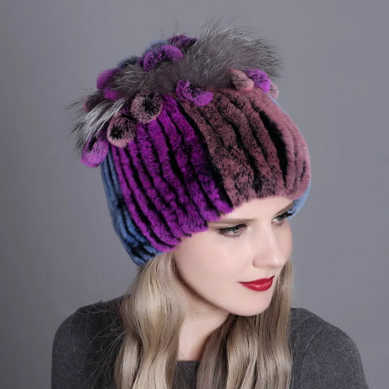 Rex rabbit fur hat warm thickening autumn and winter warm female colorful knitted hat