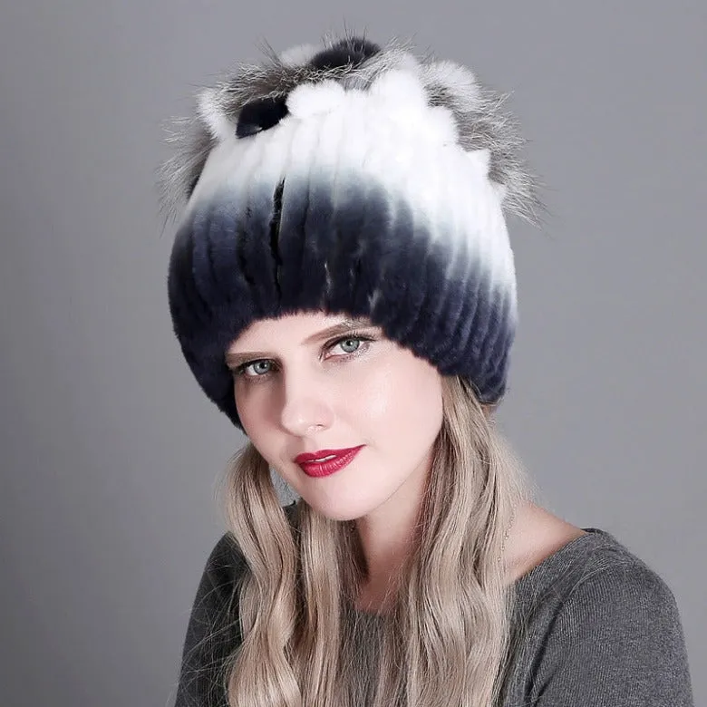 Rex rabbit fur hat warm thickening autumn and winter warm female colorful knitted hat