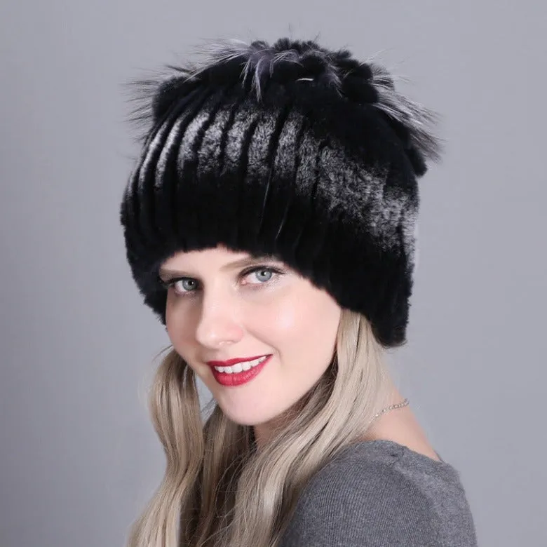 Rex rabbit fur hat warm thickening autumn and winter warm female colorful knitted hat