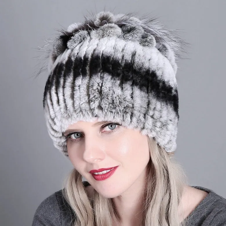 Rex rabbit fur hat warm thickening autumn and winter warm female colorful knitted hat