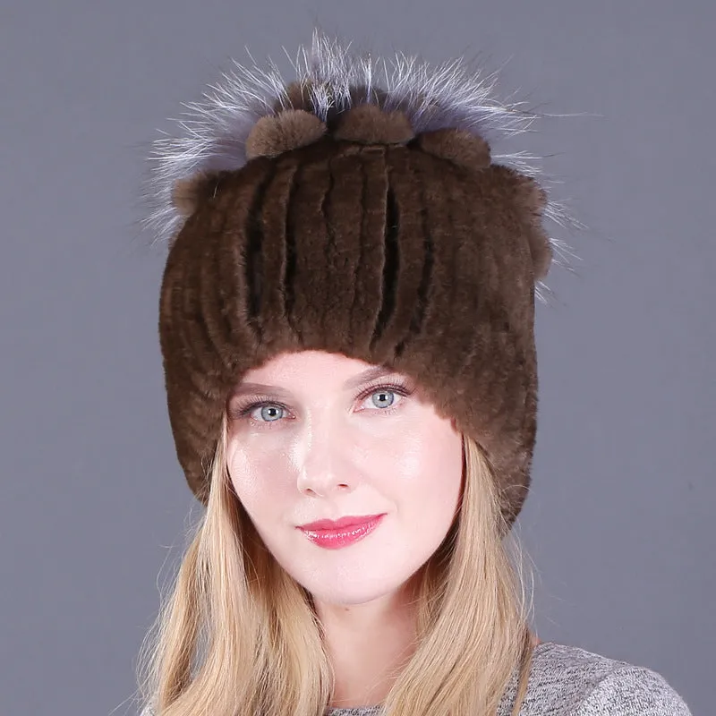 Rex rabbit fur hat warm thickening autumn and winter warm female colorful knitted hat