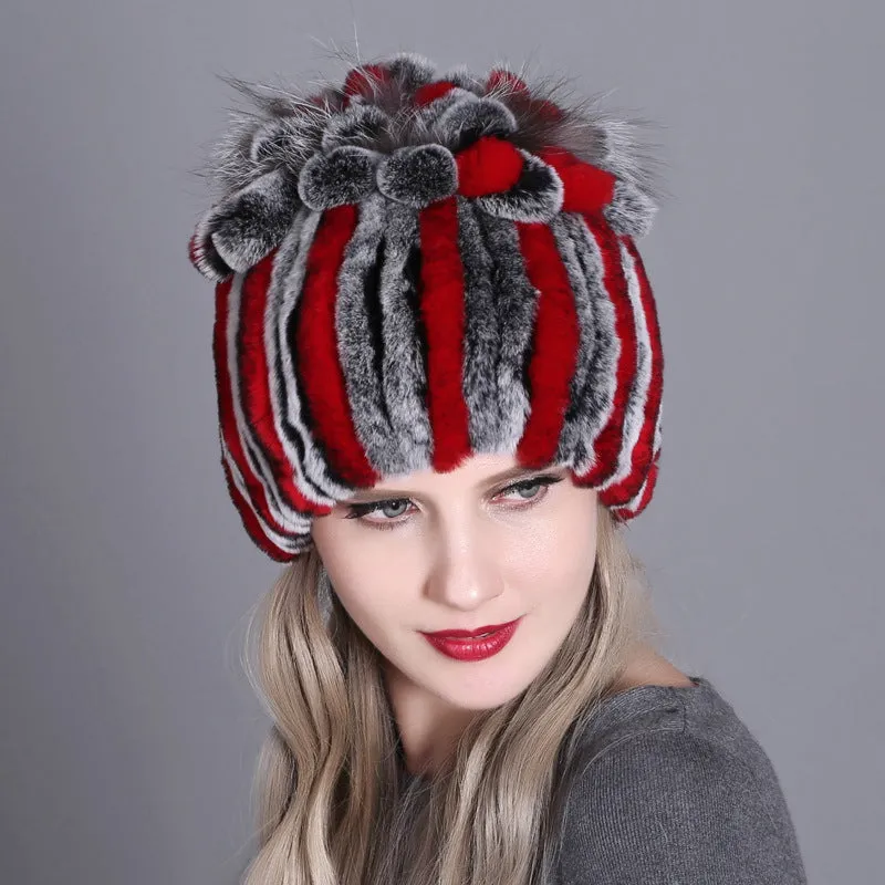 Rex rabbit fur hat warm thickening autumn and winter warm female colorful knitted hat