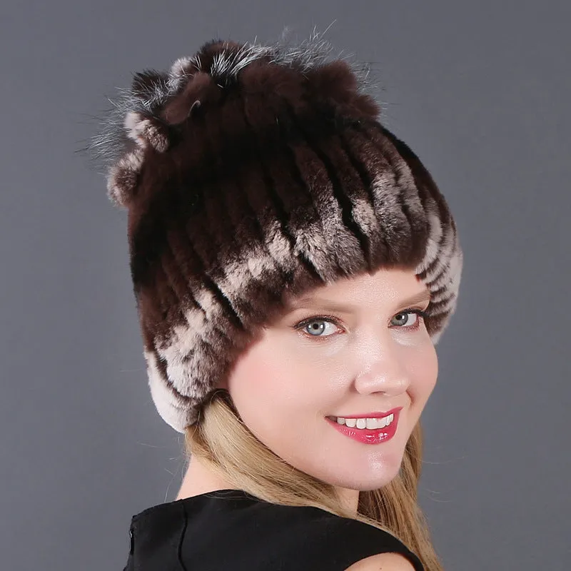 Rex rabbit fur hat warm thickening autumn and winter warm female colorful knitted hat