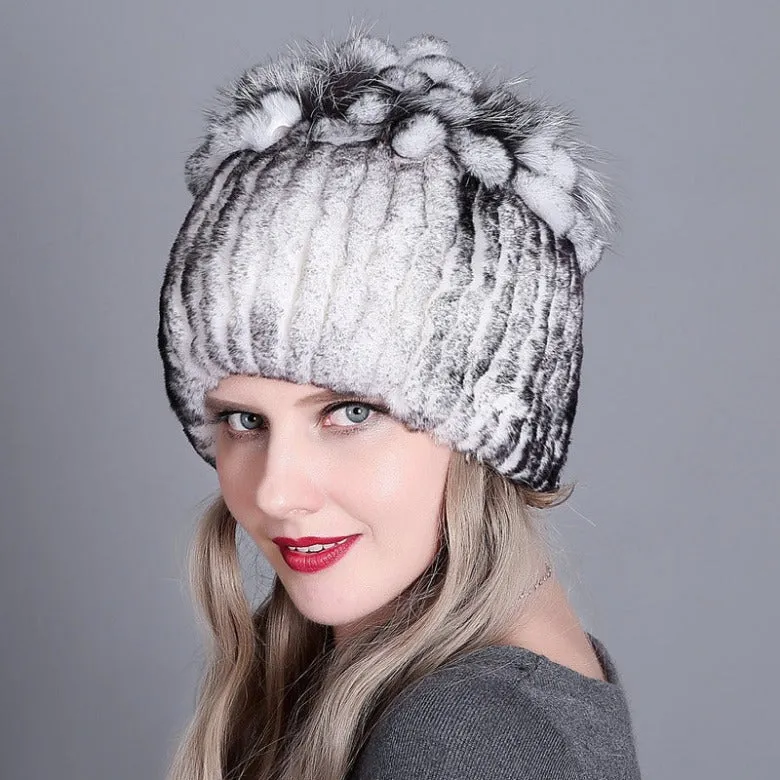 Rex rabbit fur hat warm thickening autumn and winter warm female colorful knitted hat