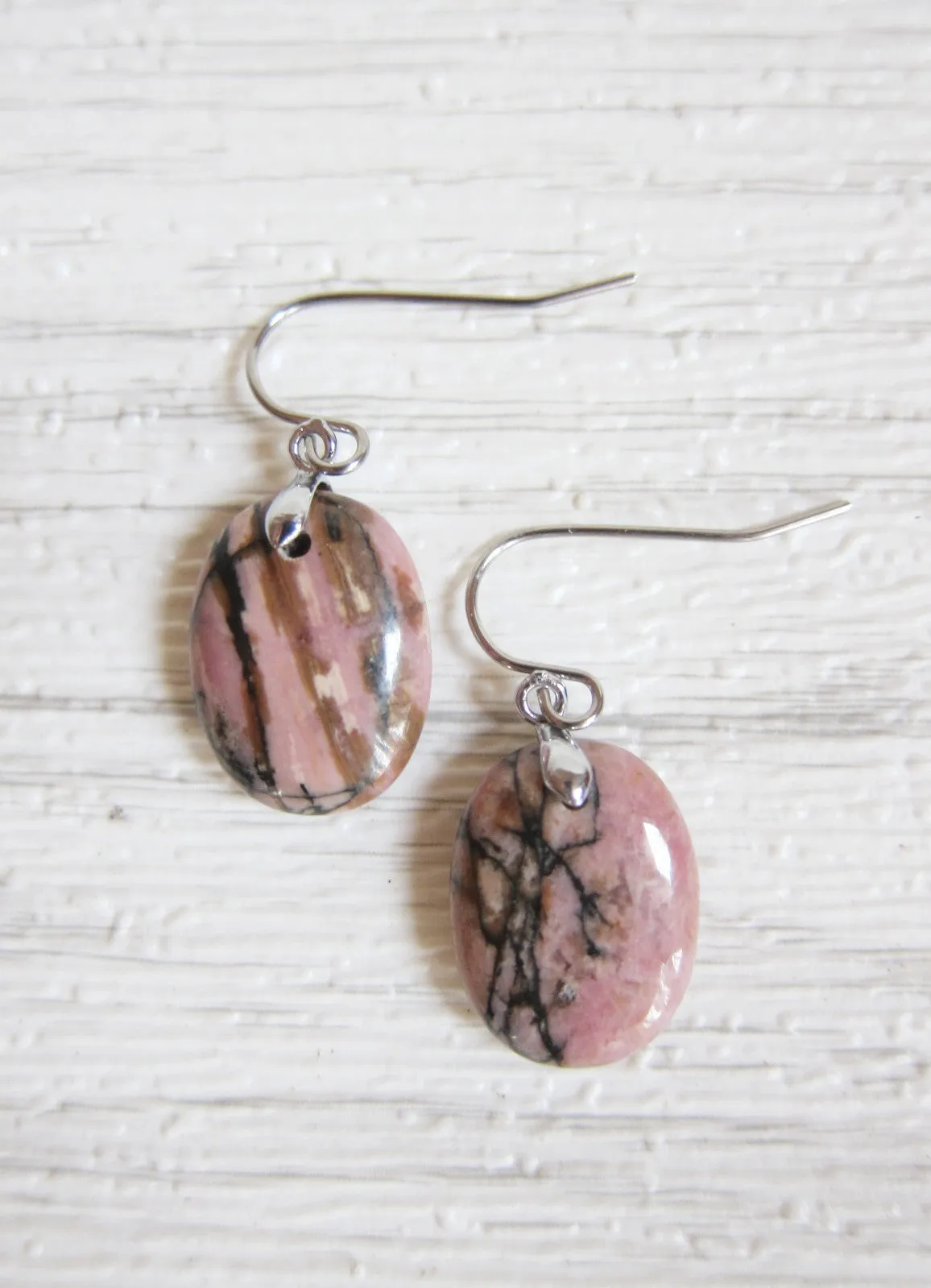 SALE - Natural Pink Rhodonite Stone Earrings - Limited Edition