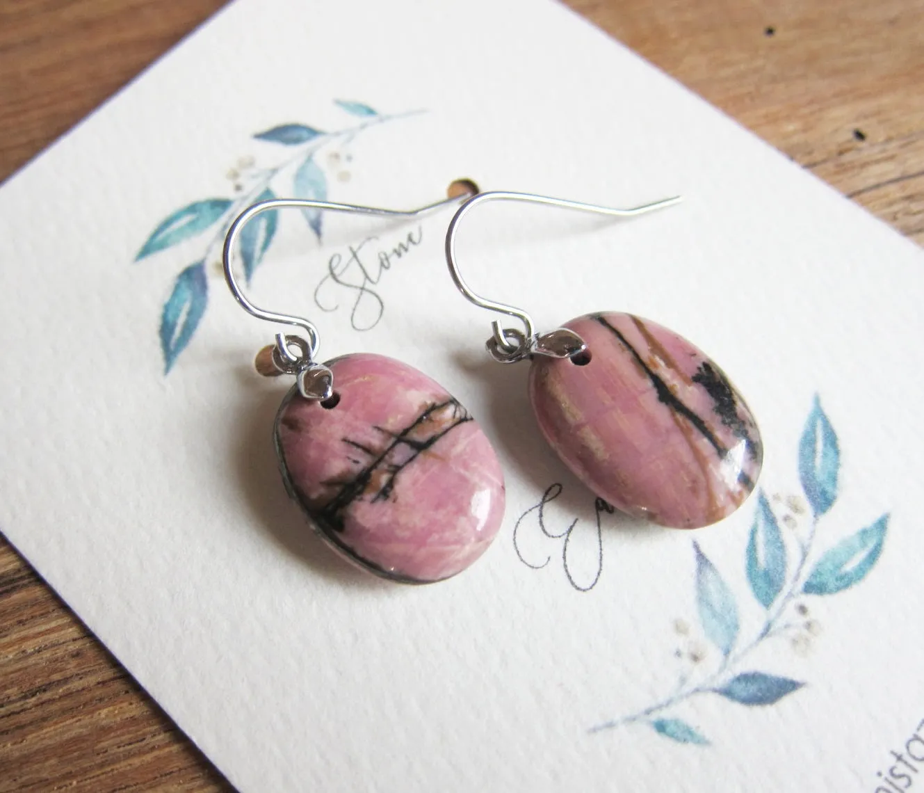 SALE - Natural Pink Rhodonite Stone Earrings - Limited Edition