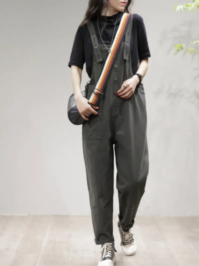 Stay Stylish and Comfortable Women's Loose Solid  Dungarees