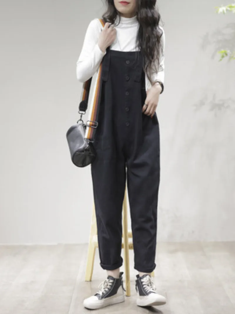 Stay Stylish and Comfortable Women's Loose Solid  Dungarees