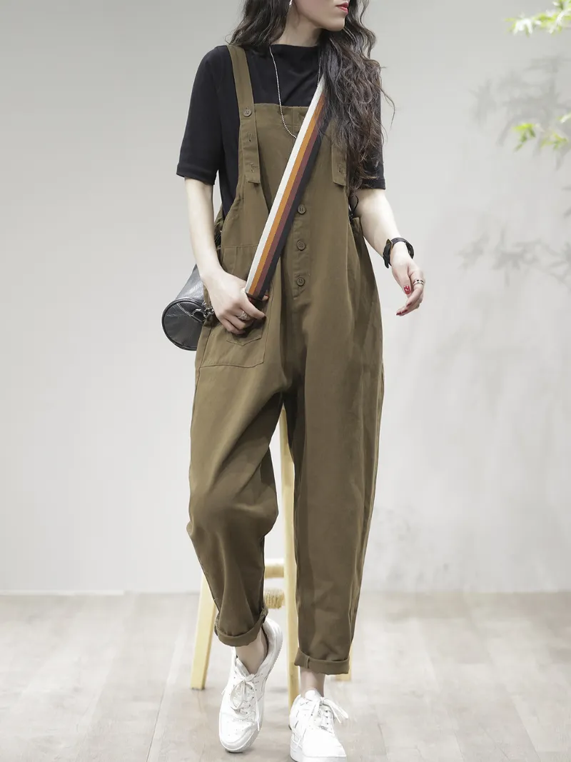 Stay Stylish and Comfortable Women's Loose Solid  Dungarees