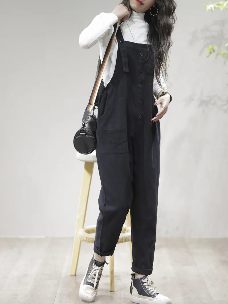 Stay Stylish and Comfortable Women's Loose Solid  Dungarees