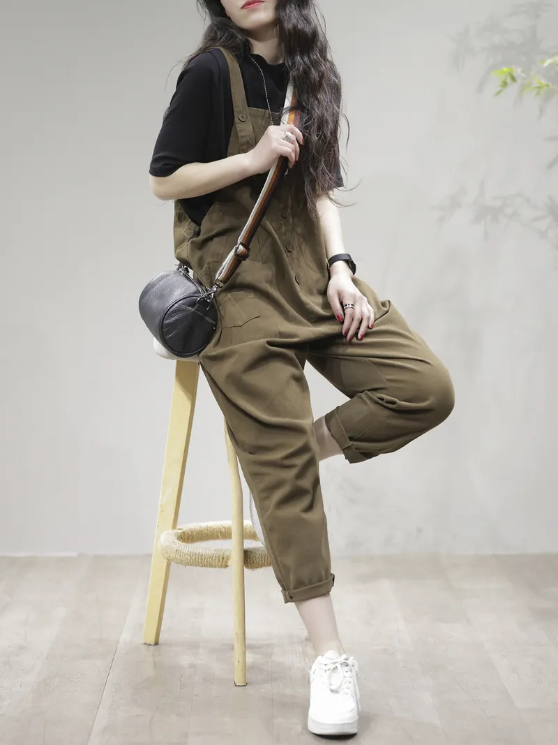 Stay Stylish Comfortable Loose Solid  Dungarees