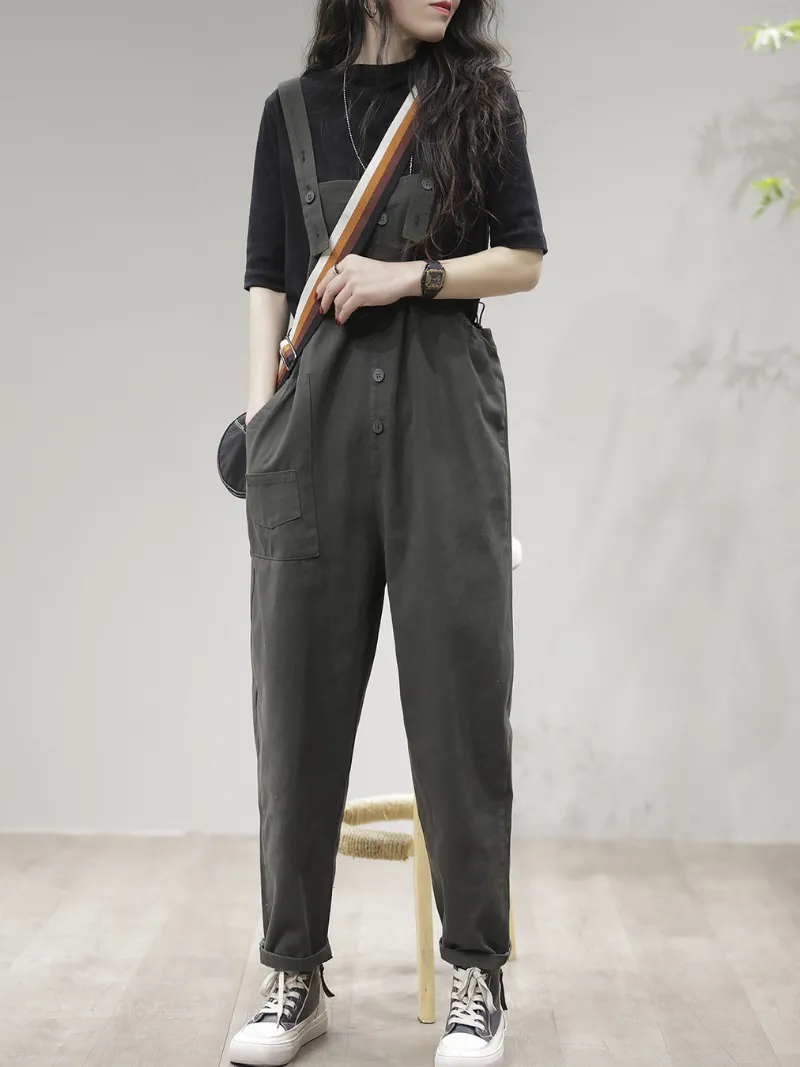 Stay Stylish Comfortable Loose Solid  Dungarees