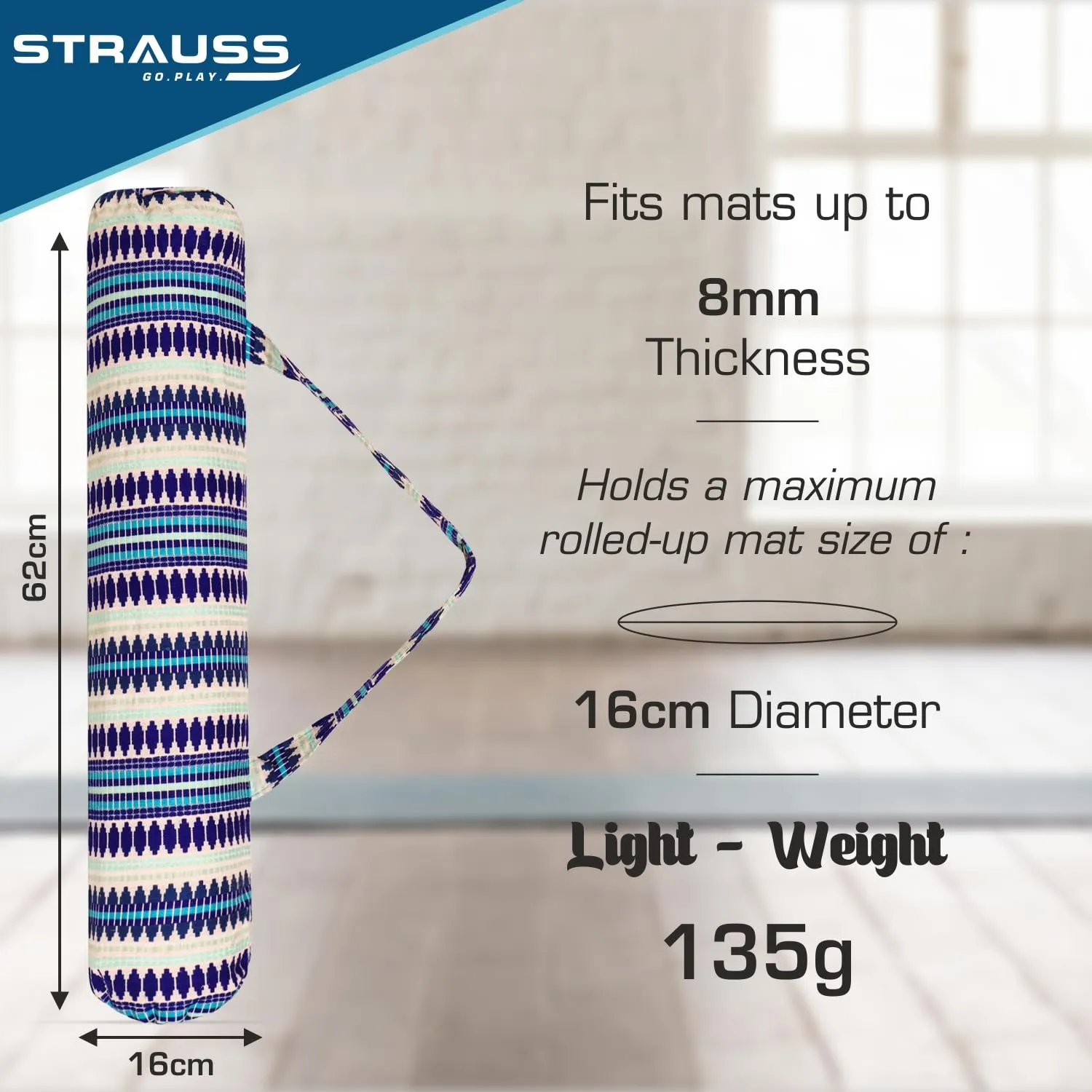 STRAUSS Jacquard Yoga Mat Bag | for Both Men and Women |Breathable, Durable and Long- Lasting| Suitable for Yoga Mat, Travel and Gym | Eco- Friendly and Washable (Blue Pattern)