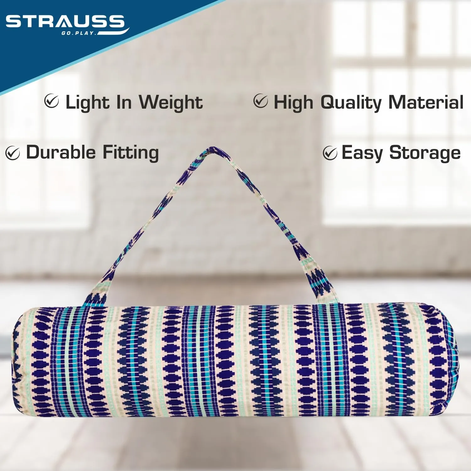 STRAUSS Jacquard Yoga Mat Bag | for Both Men and Women |Breathable, Durable and Long- Lasting| Suitable for Yoga Mat, Travel and Gym | Eco- Friendly and Washable (Blue Pattern)