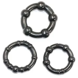 Stretchy Black Beaded Set of 3 Cock Rings for Him