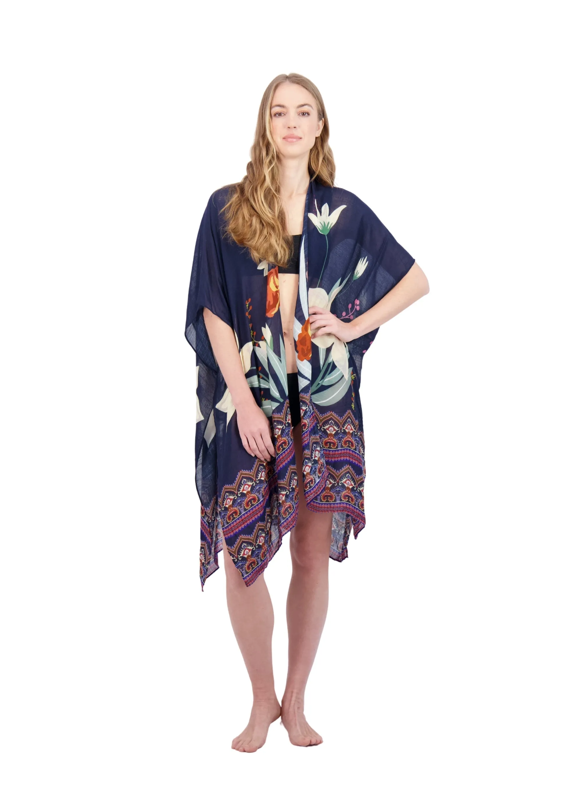 Tahari Women's 100% Viscose Lightweight Tropical Print Kimono