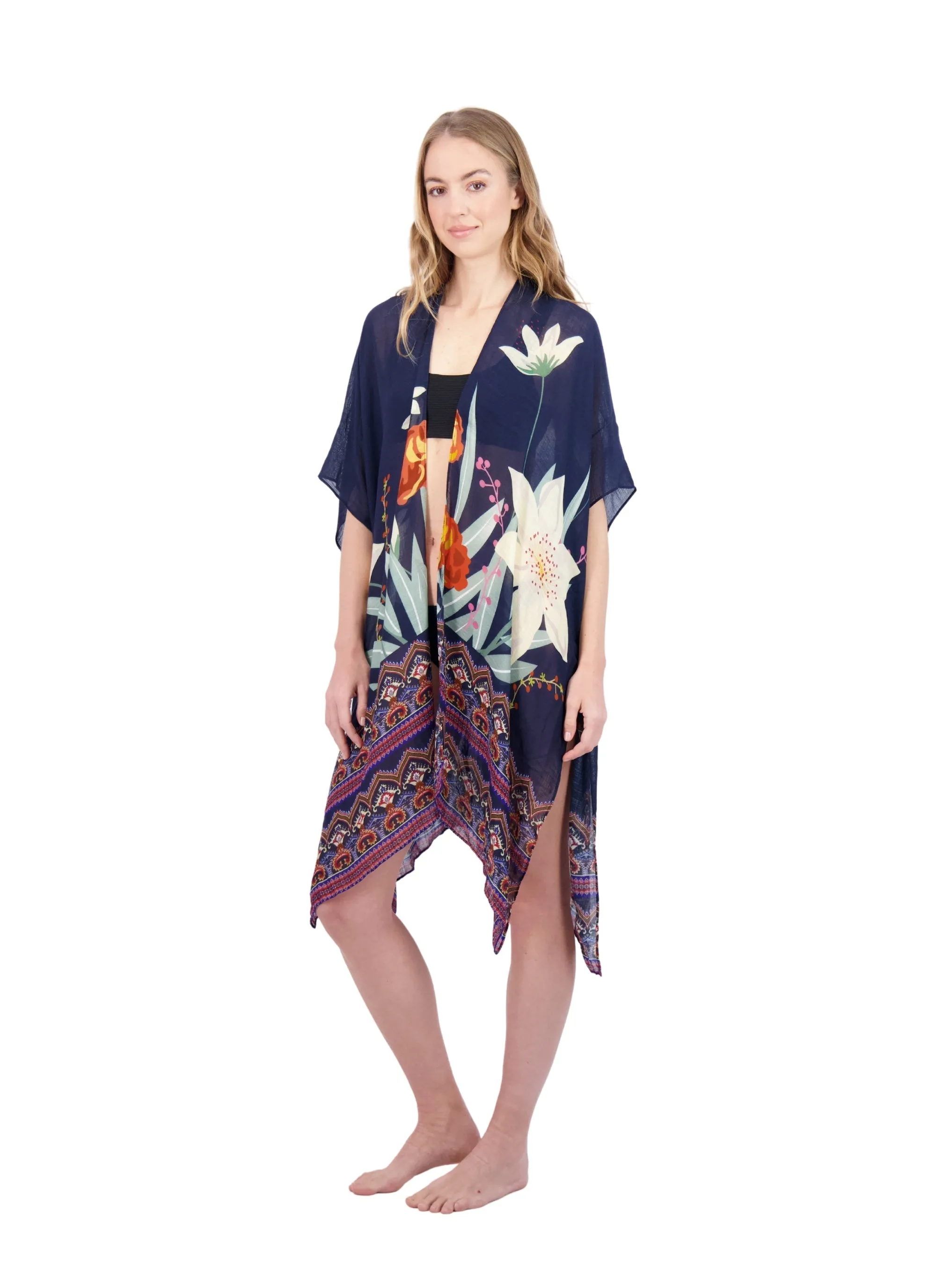 Tahari Women's 100% Viscose Lightweight Tropical Print Kimono