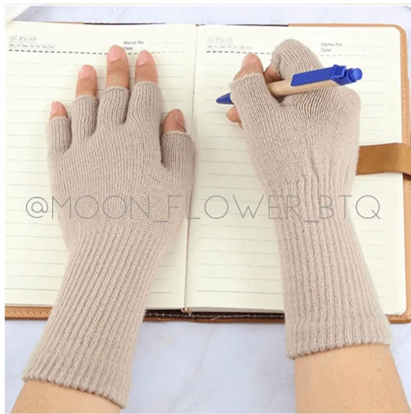 Tan Stretchy Fingerless Winter Gloves