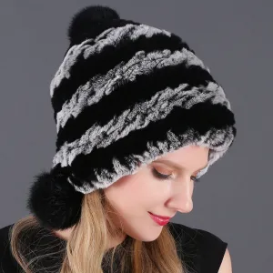 Three ball ear protecting Rex rabbit fur hat thickened warm lady fur in autumn and winter