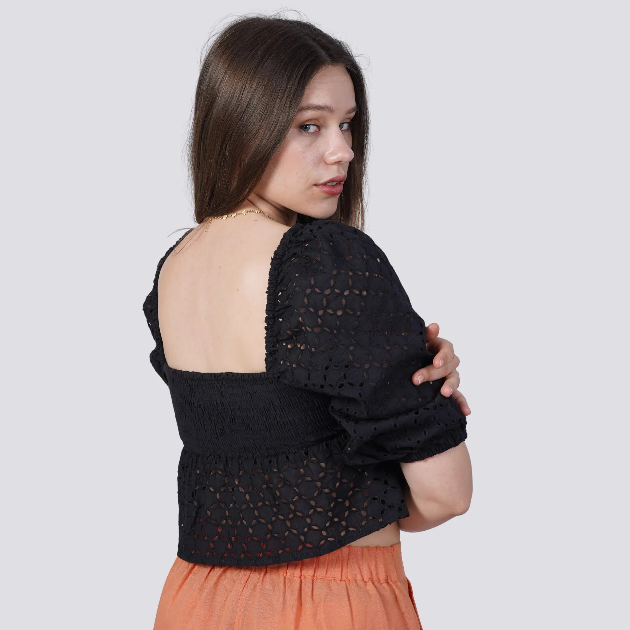 Timeless Allure in Black: Black Lace Enchantment Blouse