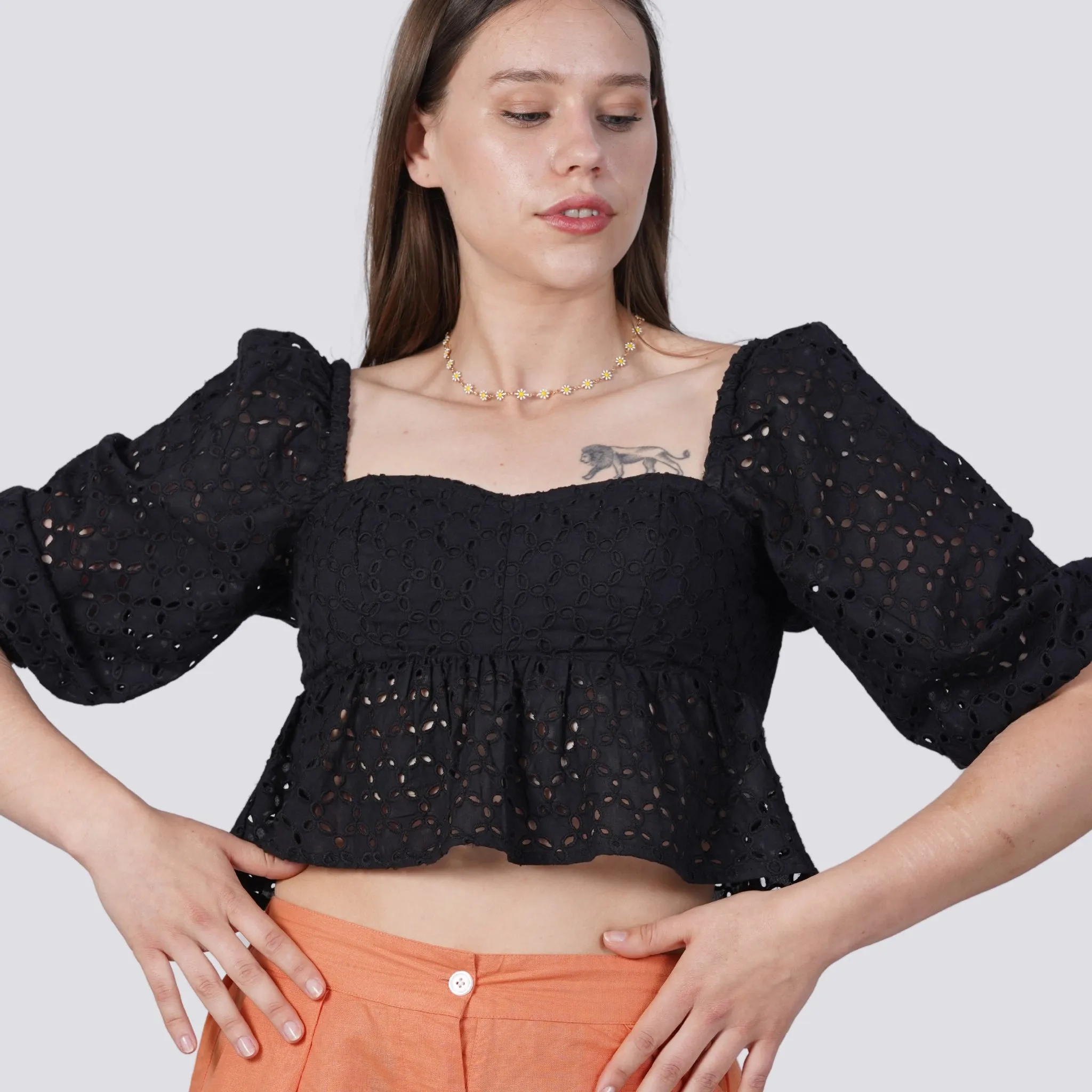 Timeless Allure in Black: Black Lace Enchantment Blouse