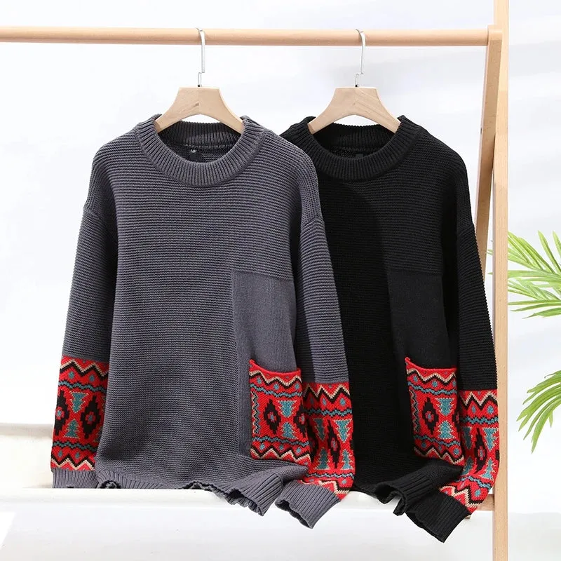 Tribal Patchwork Pattern Thick Sweater