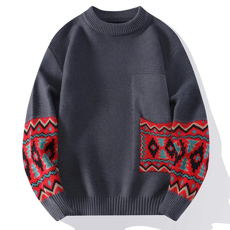 Tribal Patchwork Pattern Thick Sweater