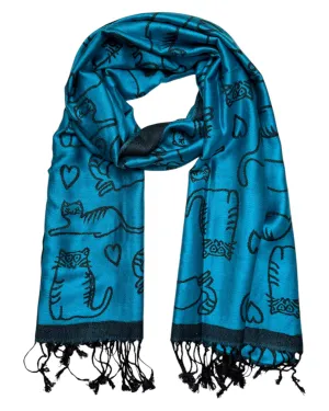 Turquoise & Black Reversible Cat Rave Pashmina